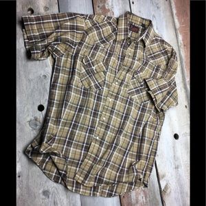 Plains Western Wear pearl snap plaid shirt mens L